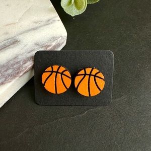 Basketball Earrings Wood laser Cut orange post earrings
